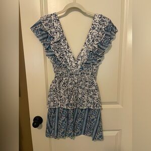 Blue and White Ruffle Playa Lucila Dress